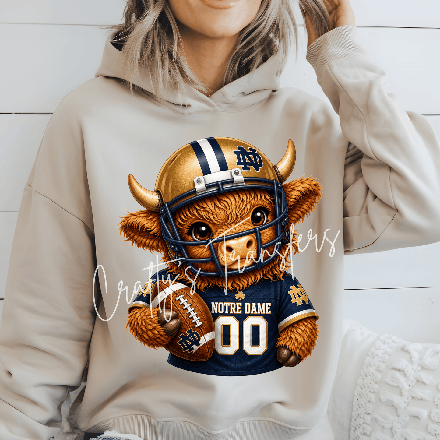 Football Highland Cow DTF Transfer – Cute Jersey and Helmet Cow Shirt Design