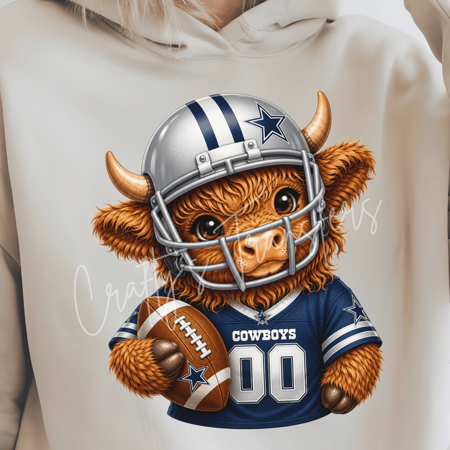 Football Highland Cow DTF Transfer – Cute Jersey and Helmet Cow Shirt Design