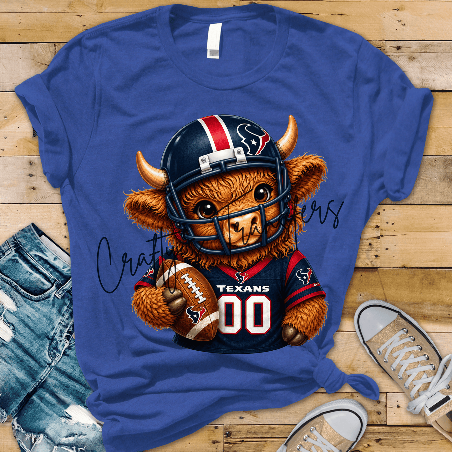 Football Highland Cow DTF Transfer – Cute Jersey and Helmet Cow Shirt Design