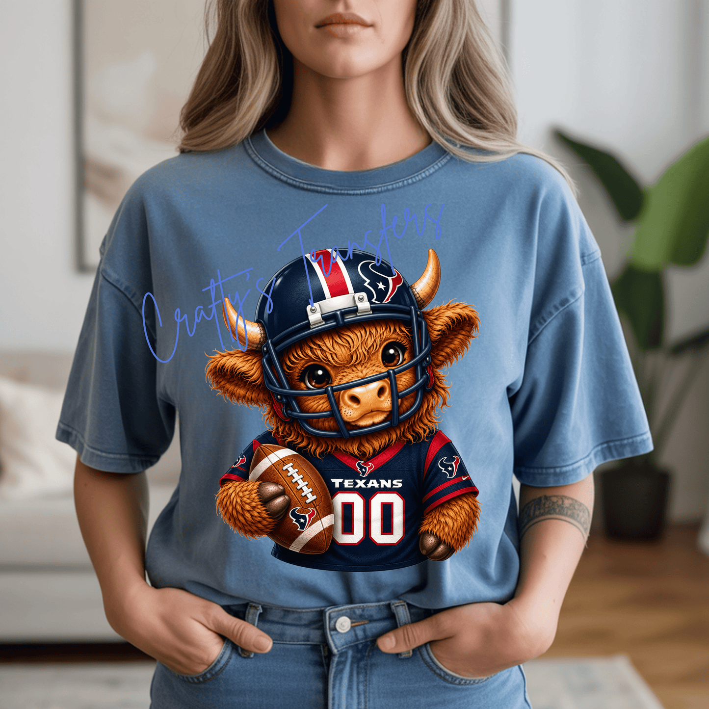 Football Highland Cow DTF Transfer – Cute Jersey and Helmet Cow Shirt Design
