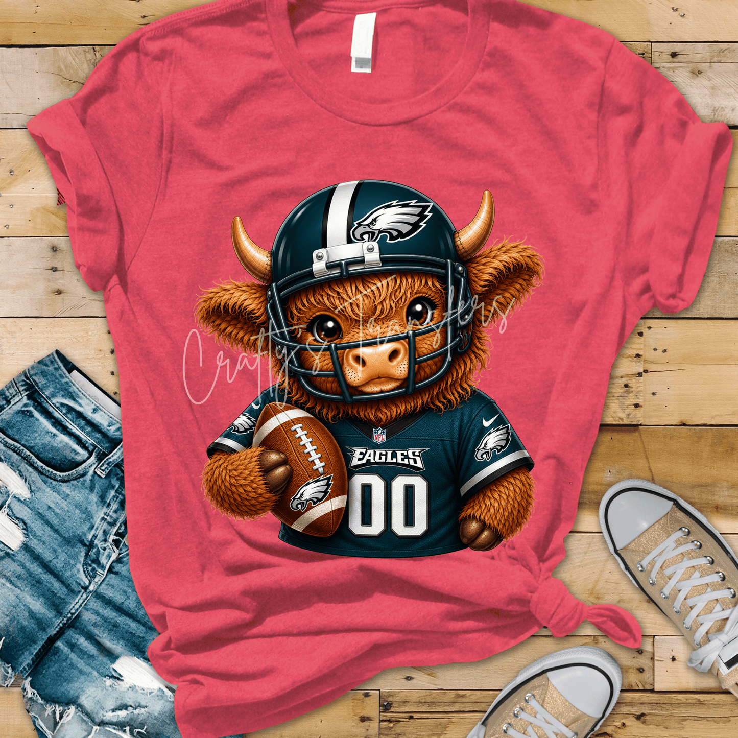 Football Highland Cow DTF Transfer – Cute Jersey and Helmet Cow Shirt Design