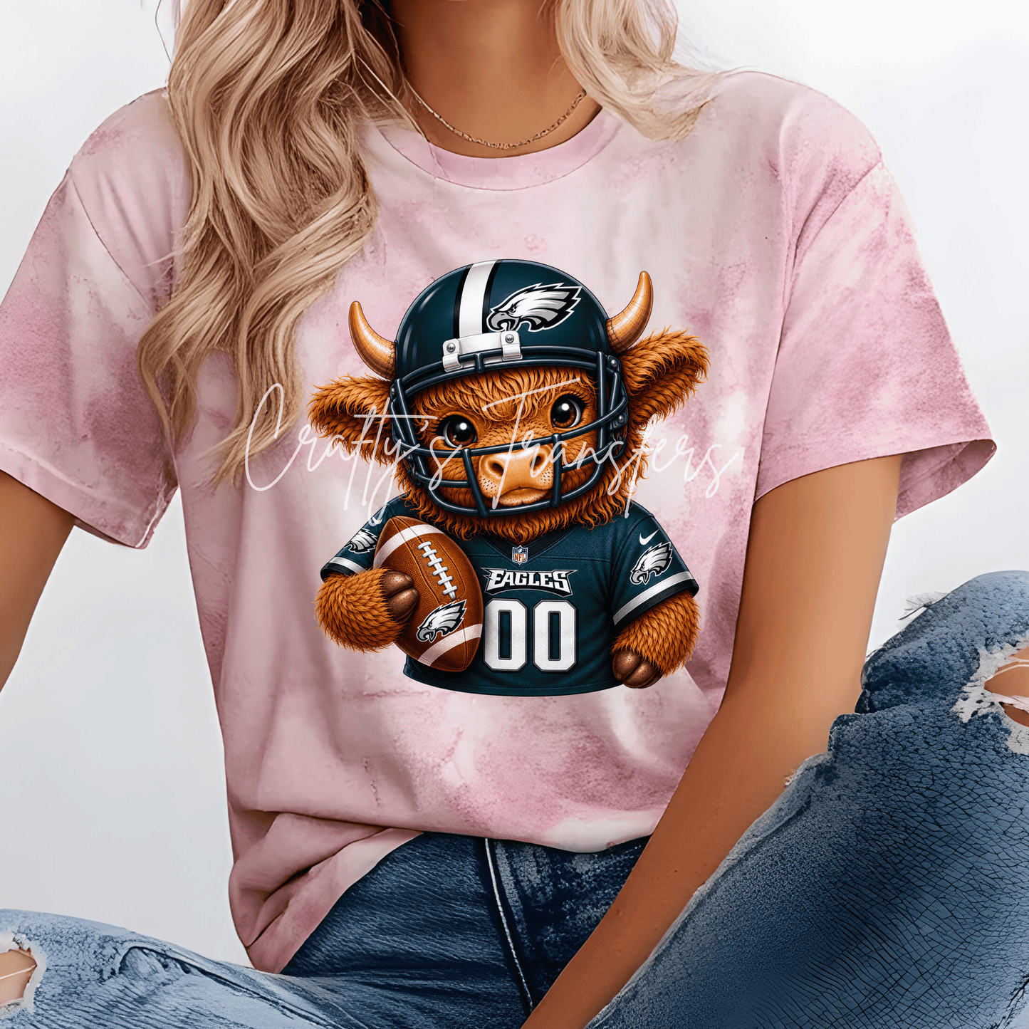 Football Highland Cow DTF Transfer – Cute Jersey and Helmet Cow Shirt Design