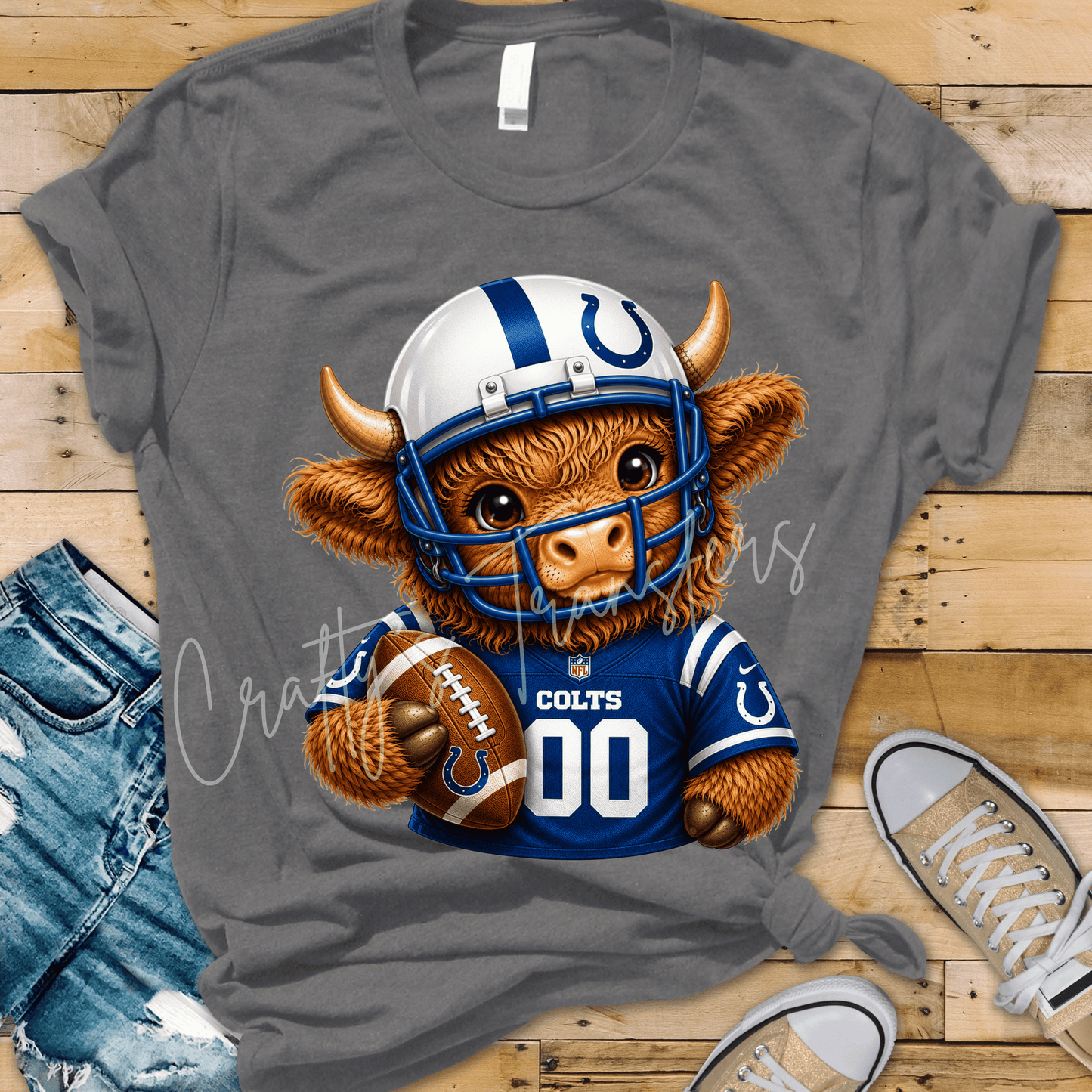 Football Highland Cow DTF Transfer – Cute Jersey and Helmet Cow Shirt Design