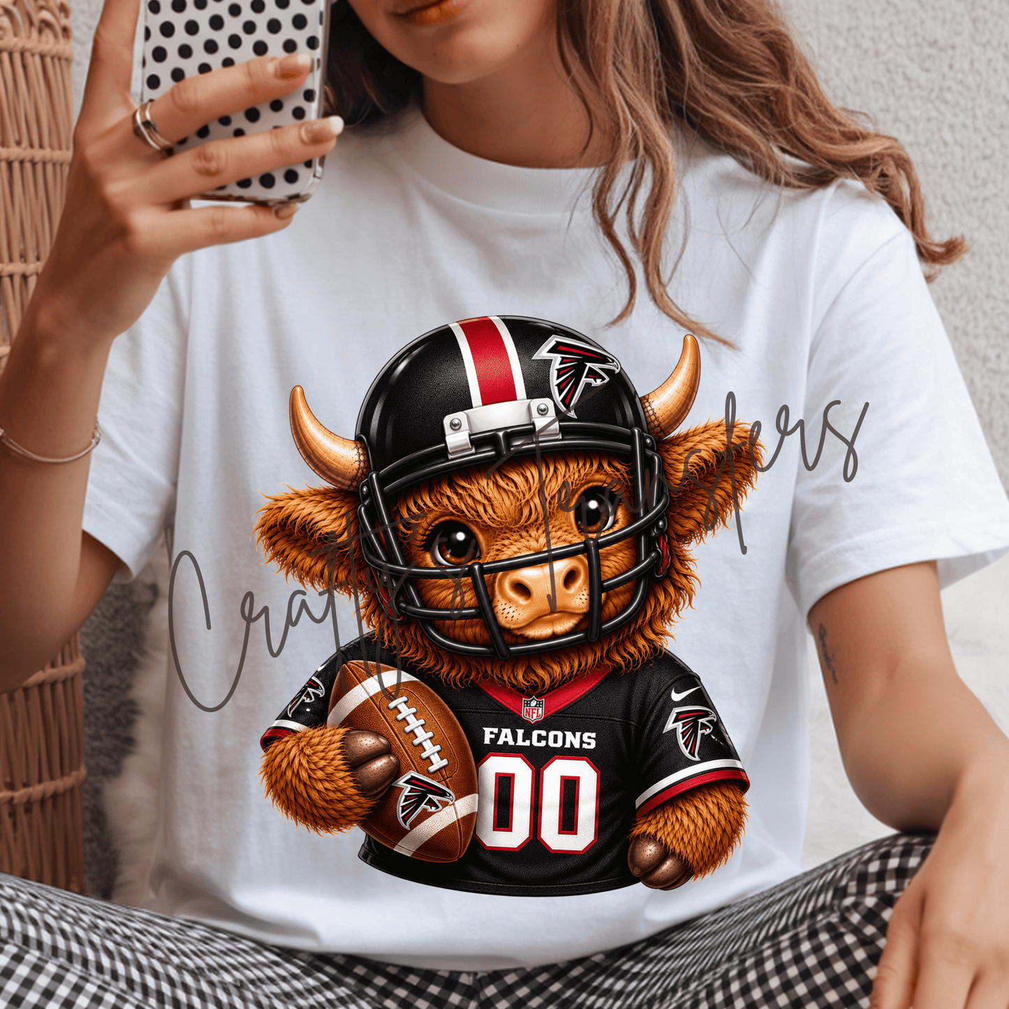 Football Highland Cow DTF Transfer – Cute Jersey and Helmet Cow Shirt Design