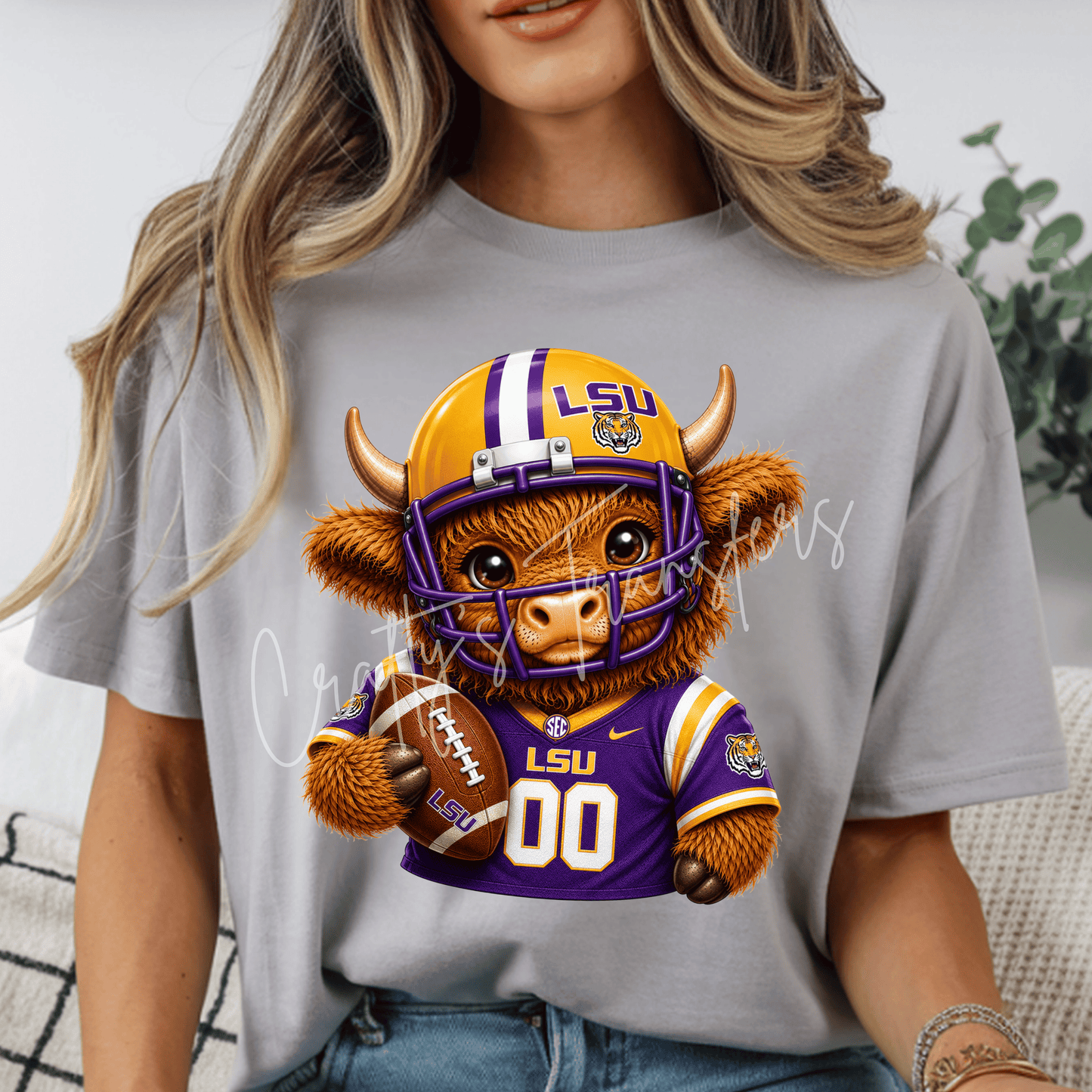 Football Highland Cow DTF Transfer – Cute Jersey and Helmet Cow Shirt Design