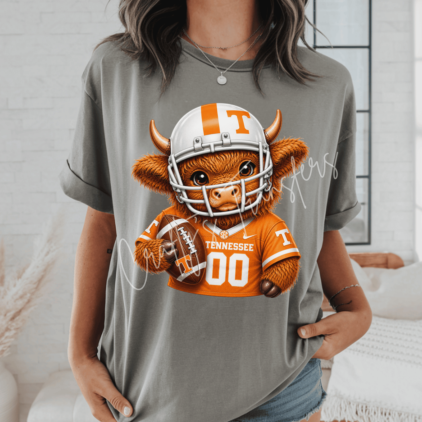 Football Highland Cow DTF Transfer – Cute Jersey and Helmet Cow Shirt Design