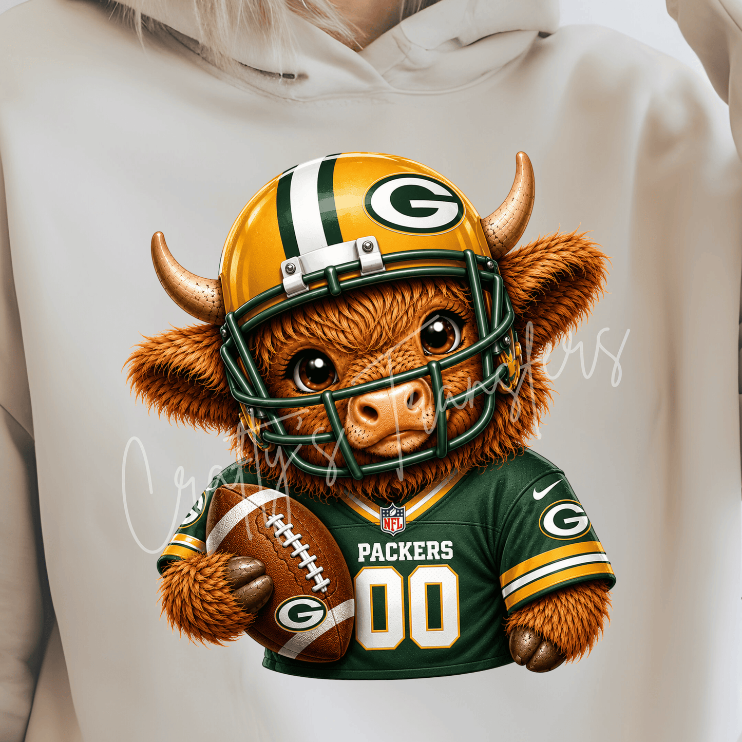 (2) Football Highland Cow DTF Transfer – Cute Jersey and Helmet Cow Shirt Design