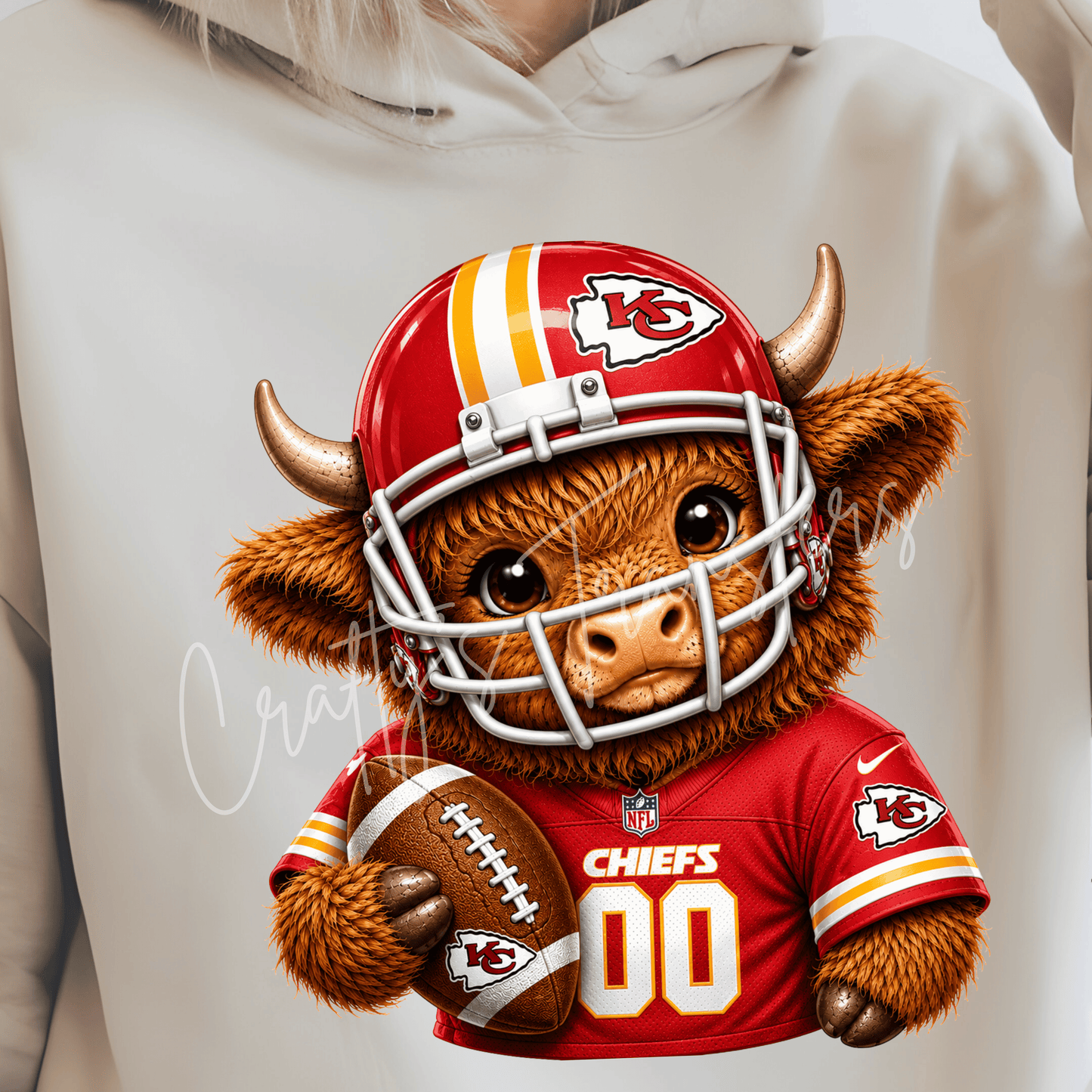 (2) Football Highland Cow DTF Transfer – Cute Jersey and Helmet Cow Shirt Design