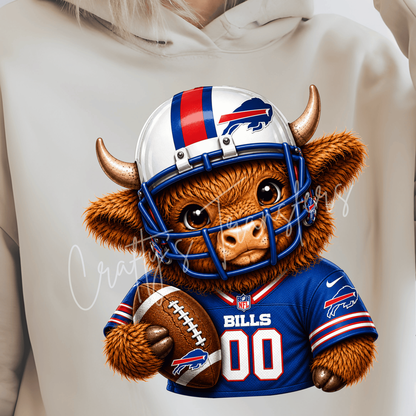 (2) Football Highland Cow DTF Transfer – Cute Jersey and Helmet Cow Shirt Design