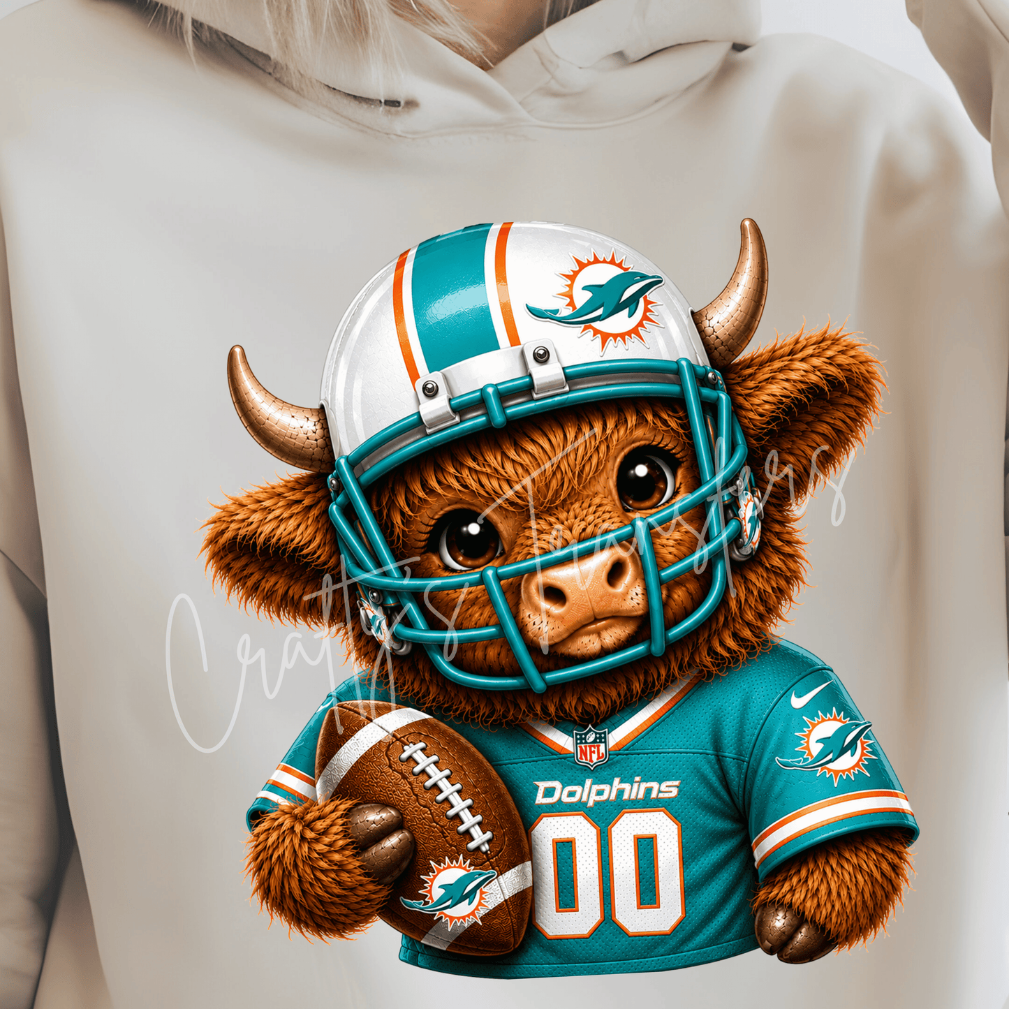 (2) Football Highland Cow DTF Transfer – Cute Jersey and Helmet Cow Shirt Design