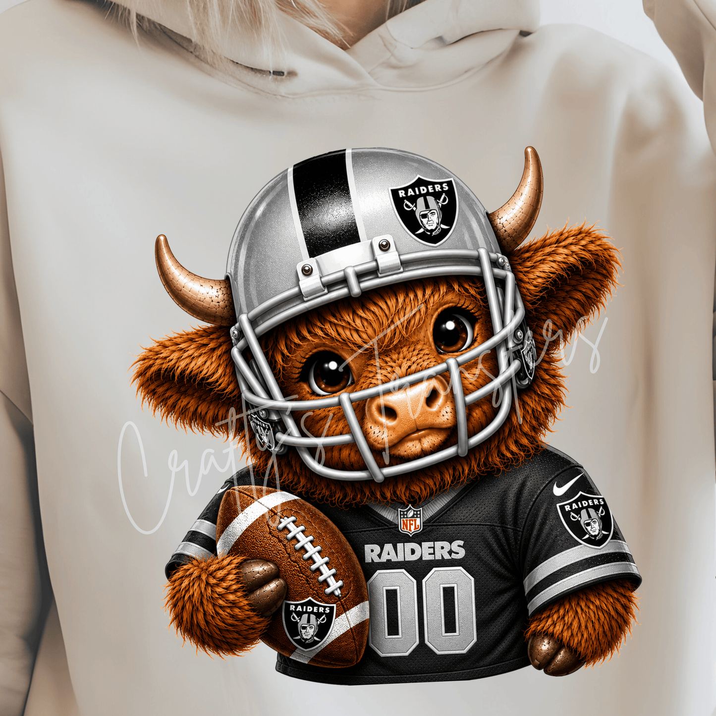 (2) Football Highland Cow DTF Transfer – Cute Jersey and Helmet Cow Shirt Design