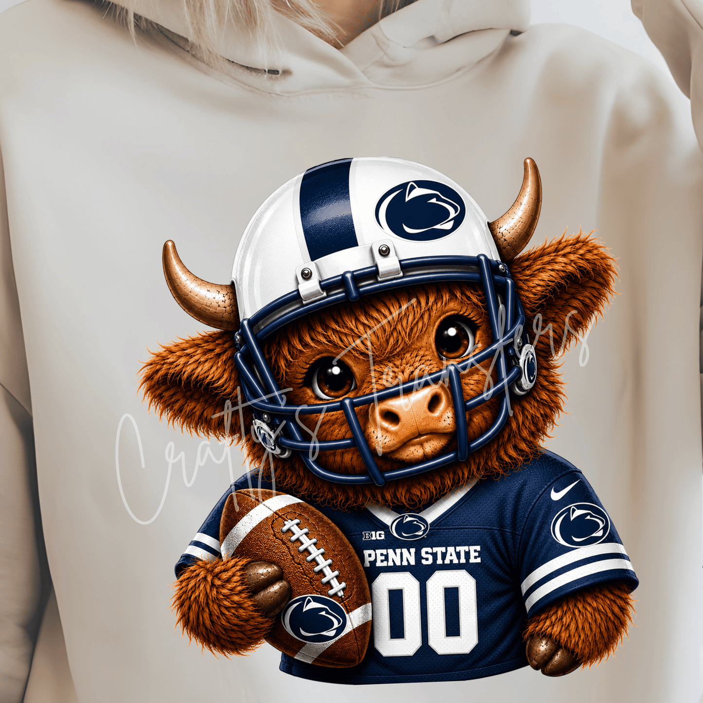 (2) Football Highland Cow DTF Transfer – Cute Jersey and Helmet Cow Shirt Design