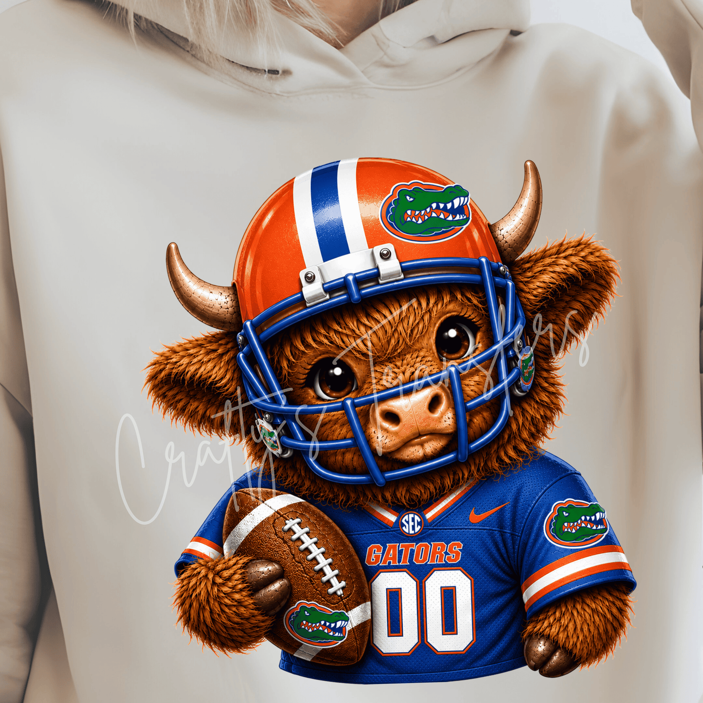 (2) Football Highland Cow DTF Transfer – Cute Jersey and Helmet Cow Shirt Design