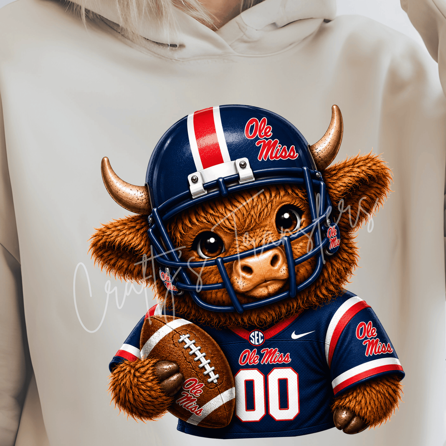 (2) Football Highland Cow DTF Transfer – Cute Jersey and Helmet Cow Shirt Design