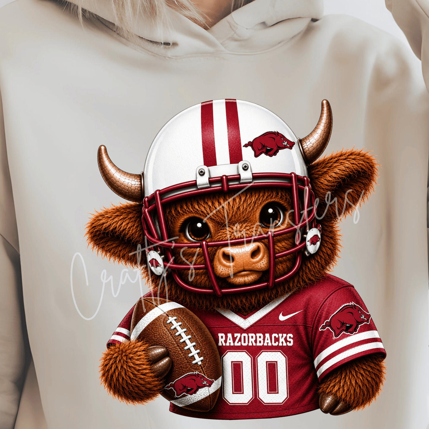 (2) Football Highland Cow DTF Transfer – Cute Jersey and Helmet Cow Shirt Design