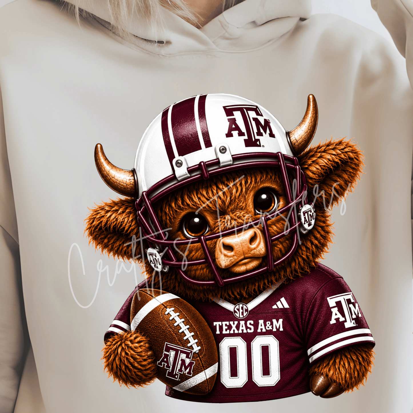 (2) Football Highland Cow DTF Transfer – Cute Jersey and Helmet Cow Shirt Design