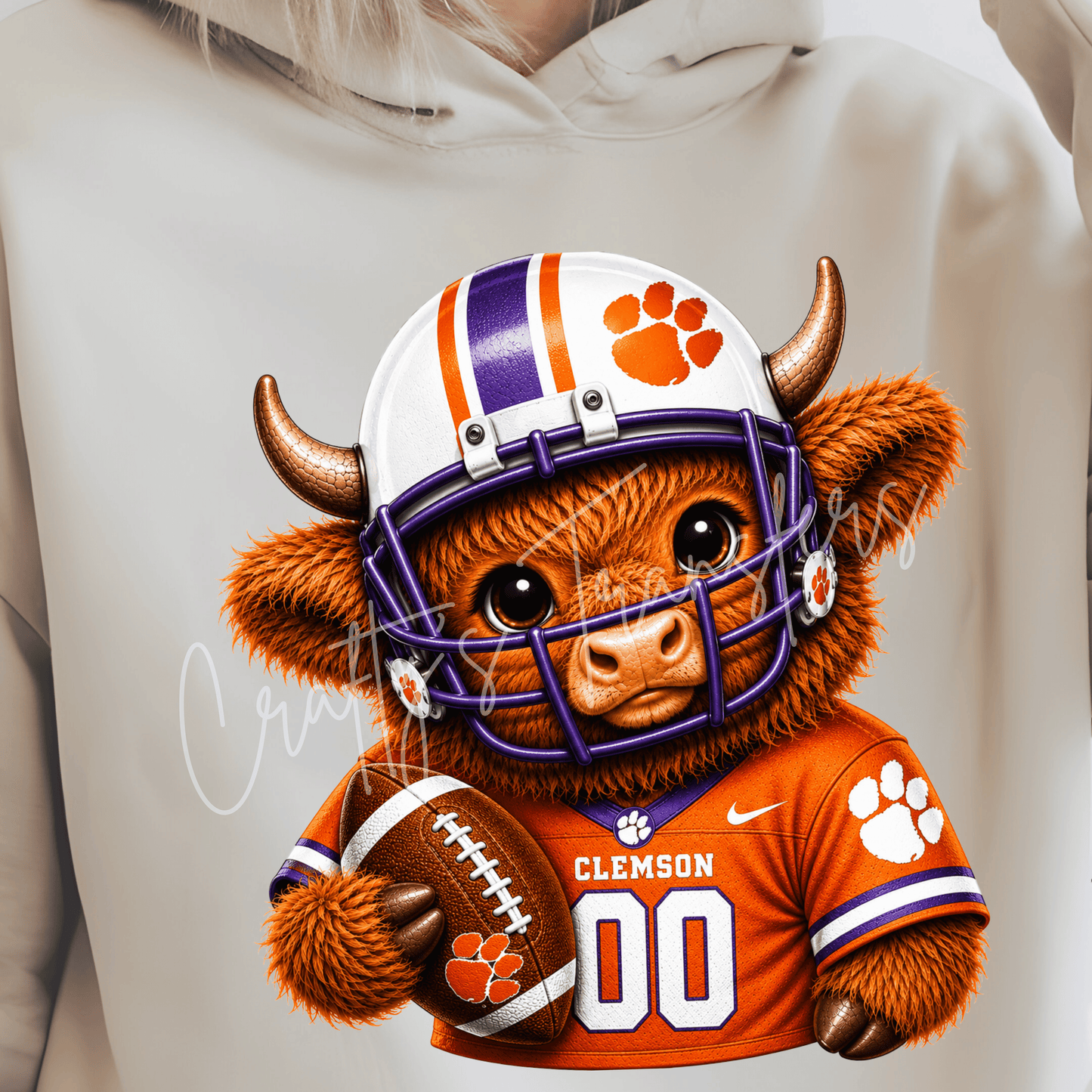 (2) Football Highland Cow DTF Transfer – Cute Jersey and Helmet Cow Shirt Design