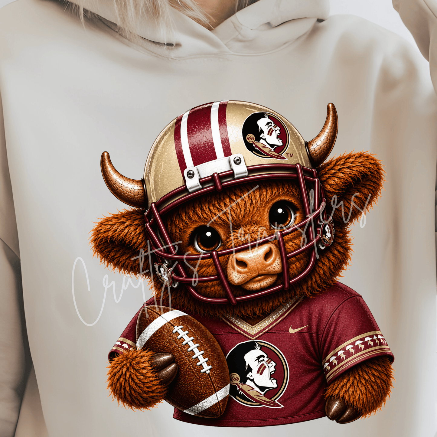 (2) Football Highland Cow DTF Transfer – Cute Jersey and Helmet Cow Shirt Design