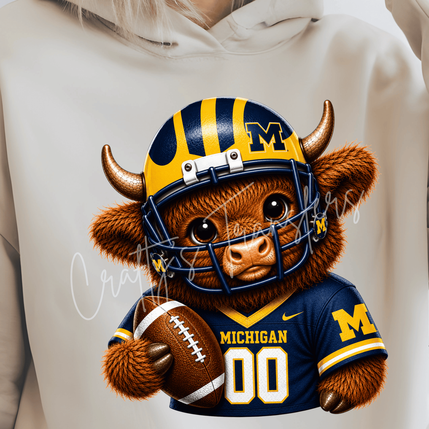 (2) Football Highland Cow DTF Transfer – Cute Jersey and Helmet Cow Shirt Design