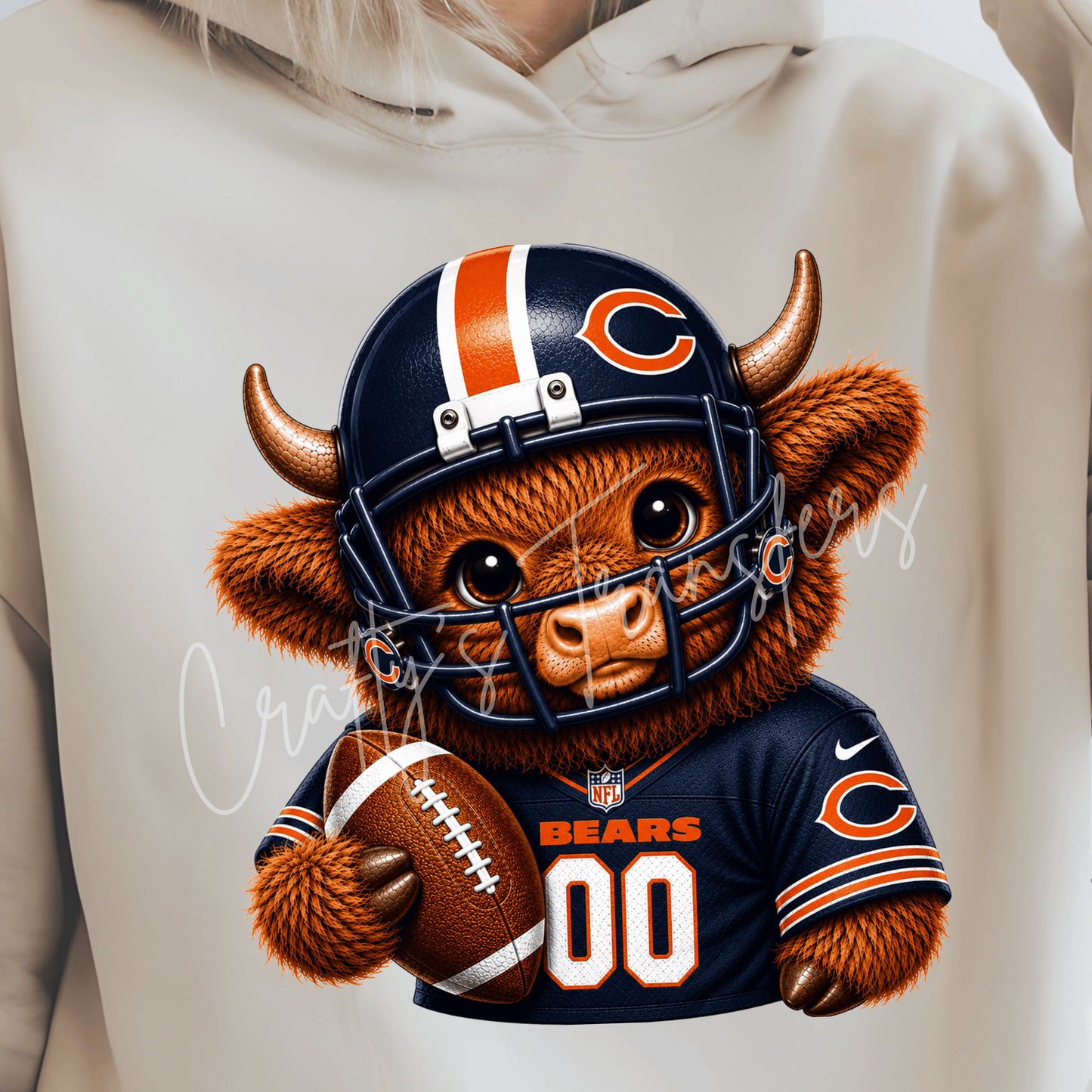 (2) Football Highland Cow DTF Transfer – Cute Jersey and Helmet Cow Shirt Design