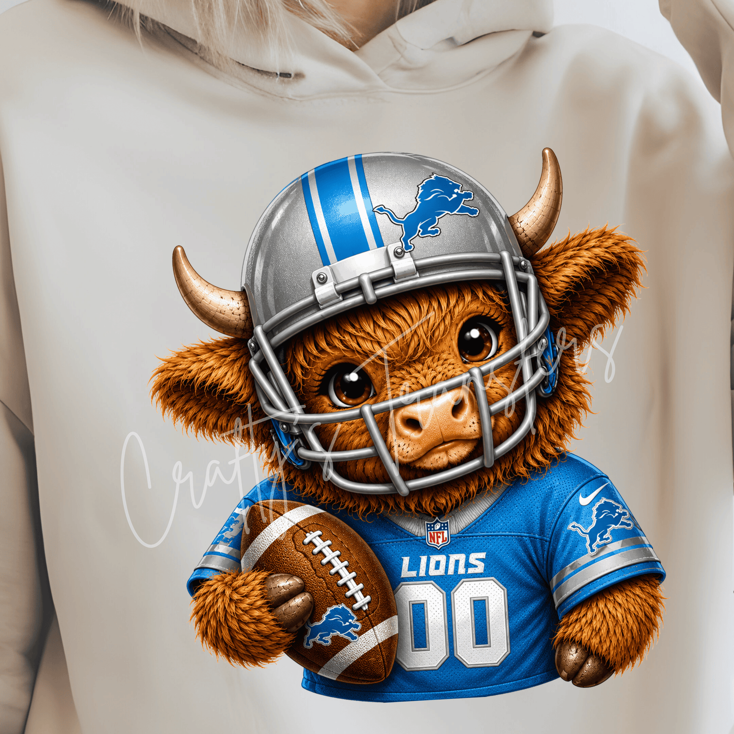 (2) Football Highland Cow DTF Transfer – Cute Jersey and Helmet Cow Shirt Design