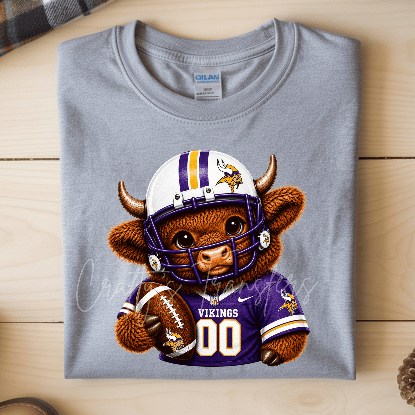 (2) Football Highland Cow DTF Transfer – Cute Jersey and Helmet Cow Shirt Design