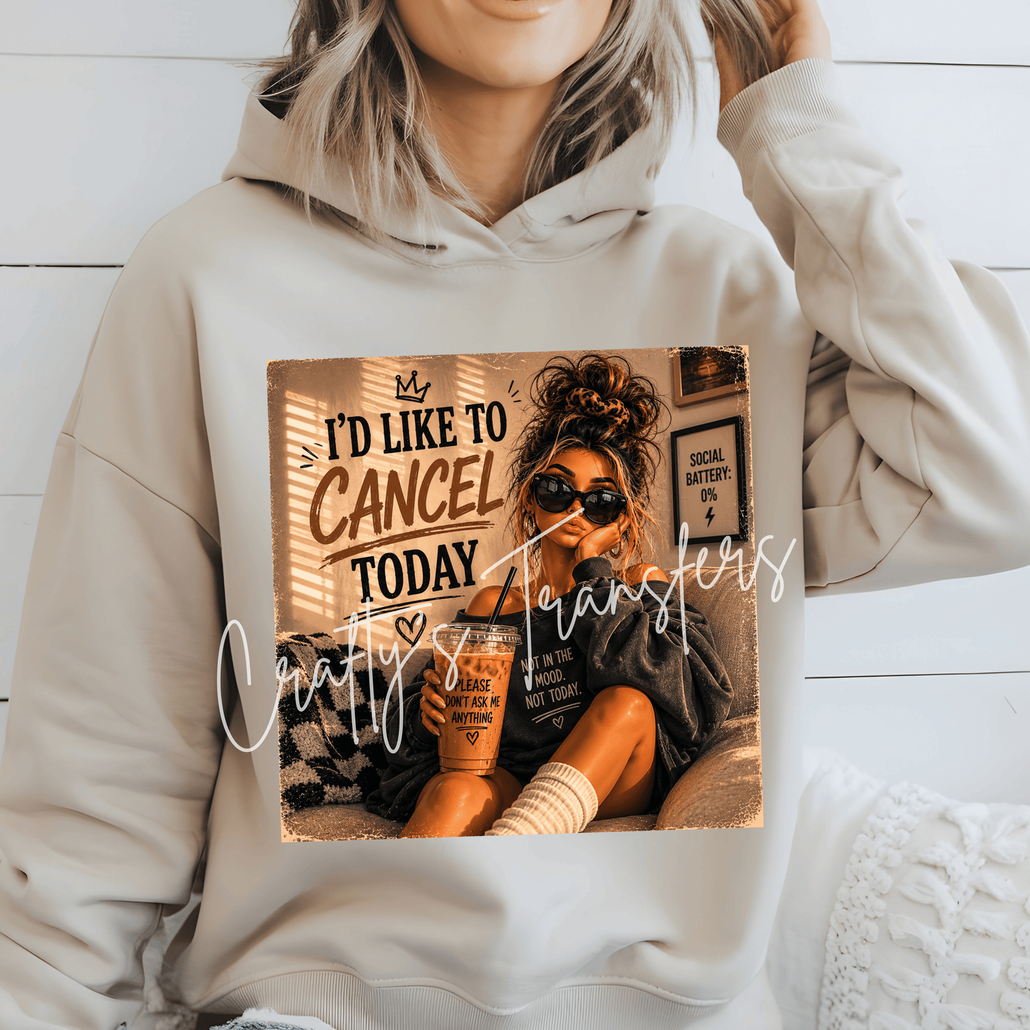 Cancel Today Funny DTF Transfer – Social Battery Zero Coffee Graphic – Sarcastic Introvert Shirt Design