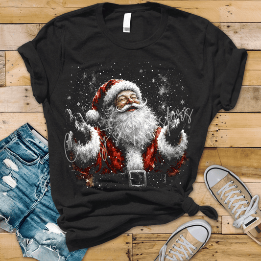 Joyful Santa DTF Transfer – Realistic Christmas Snowfall Graphic – Classic Holiday Shirt Design