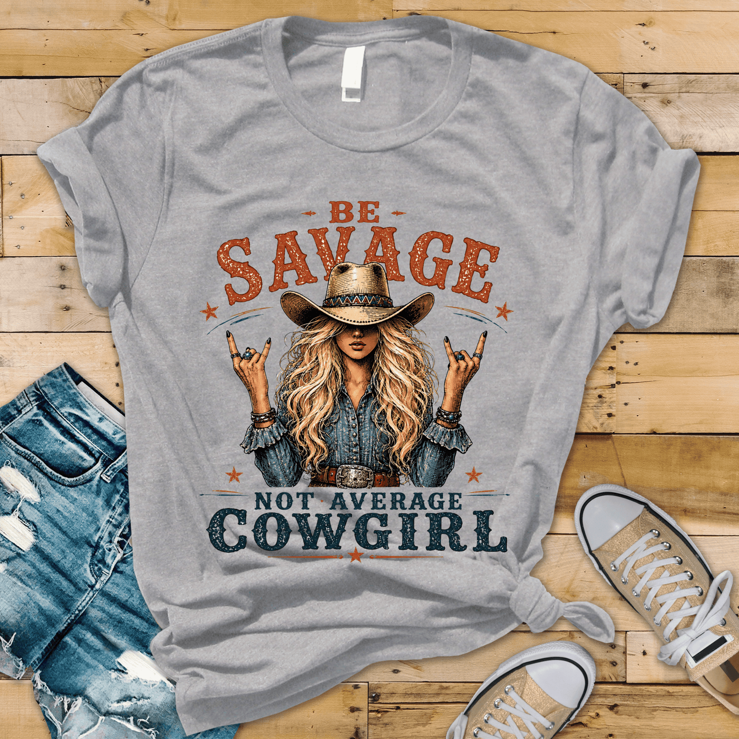 Be Savage Not Average Cowgirl DTF Transfer – Western Attitude Graphic – Rustic Rodeo Shirt Design