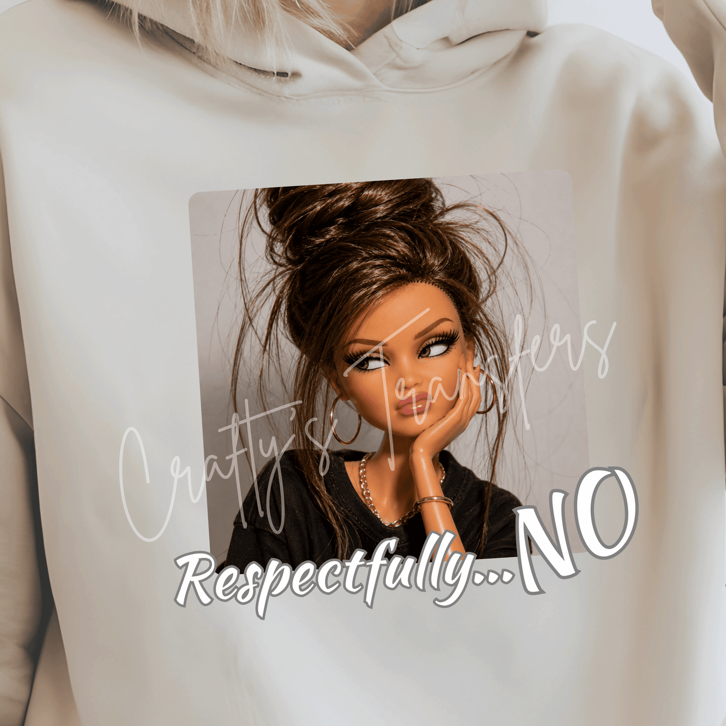 Respectfully No DTF Transfer – Sassy Brunette Woman Graphic – Funny Boundary Shirt Design