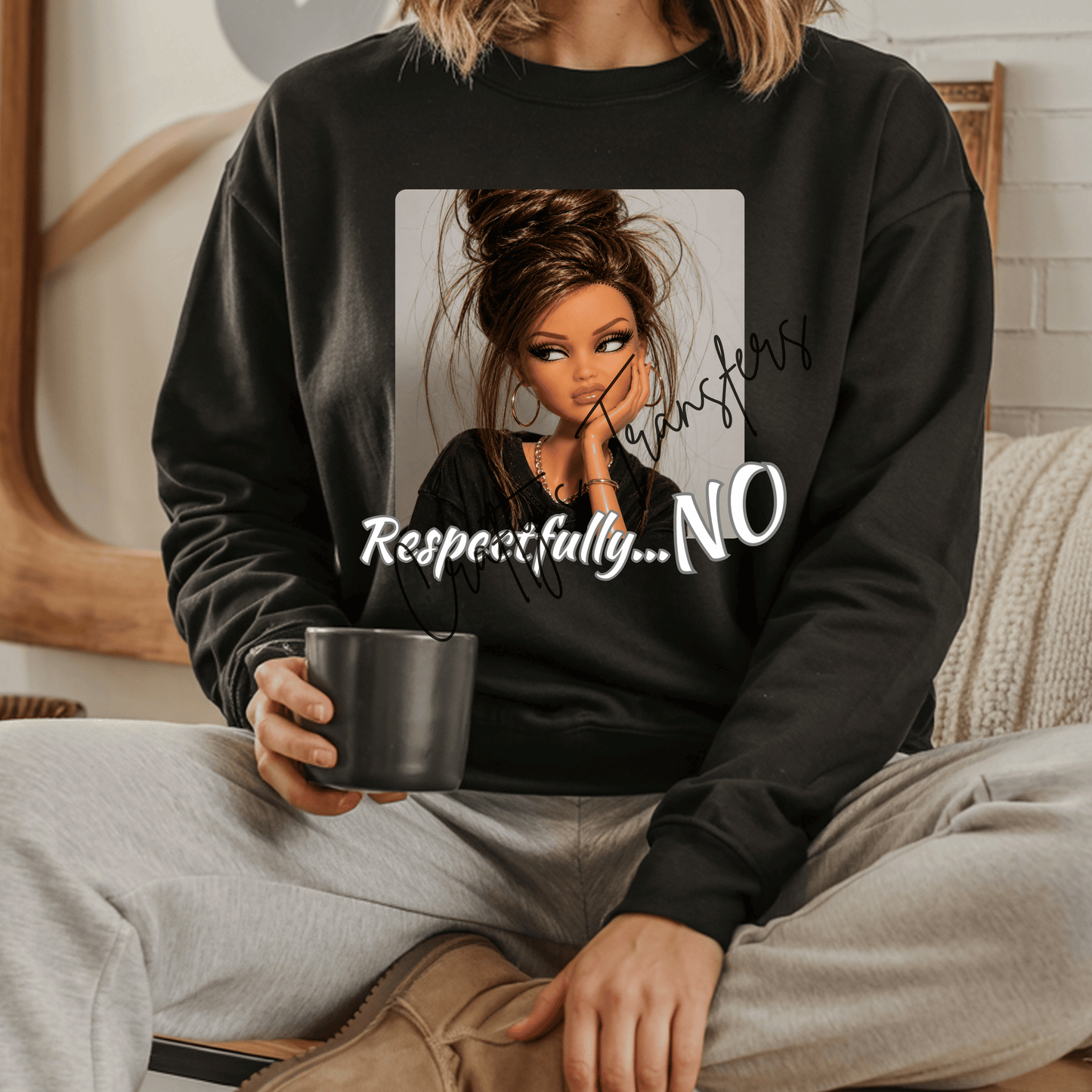Respectfully No DTF Transfer – Sassy Brunette Woman Graphic – Funny Boundary Shirt Design