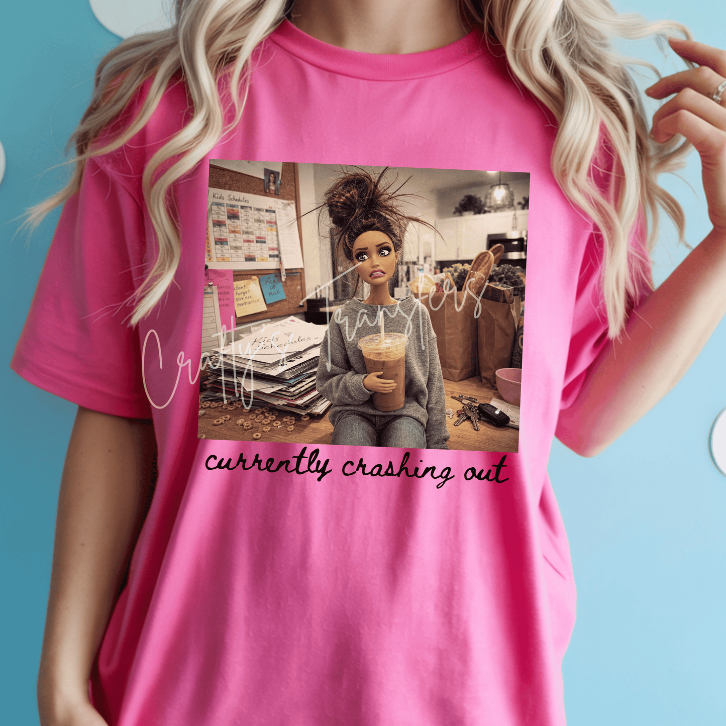 Overwhelmed Mom Coffee DTF Transfer – Funny Mom Life Chaos Graphic – Tired Mama Shirt Design