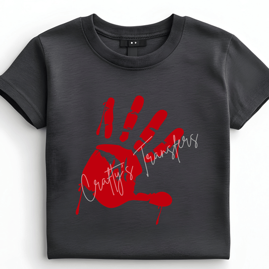 Red Dripping Handprint DTF Transfer – Bloody Horror Graphic – Spooky Halloween Shirt Design