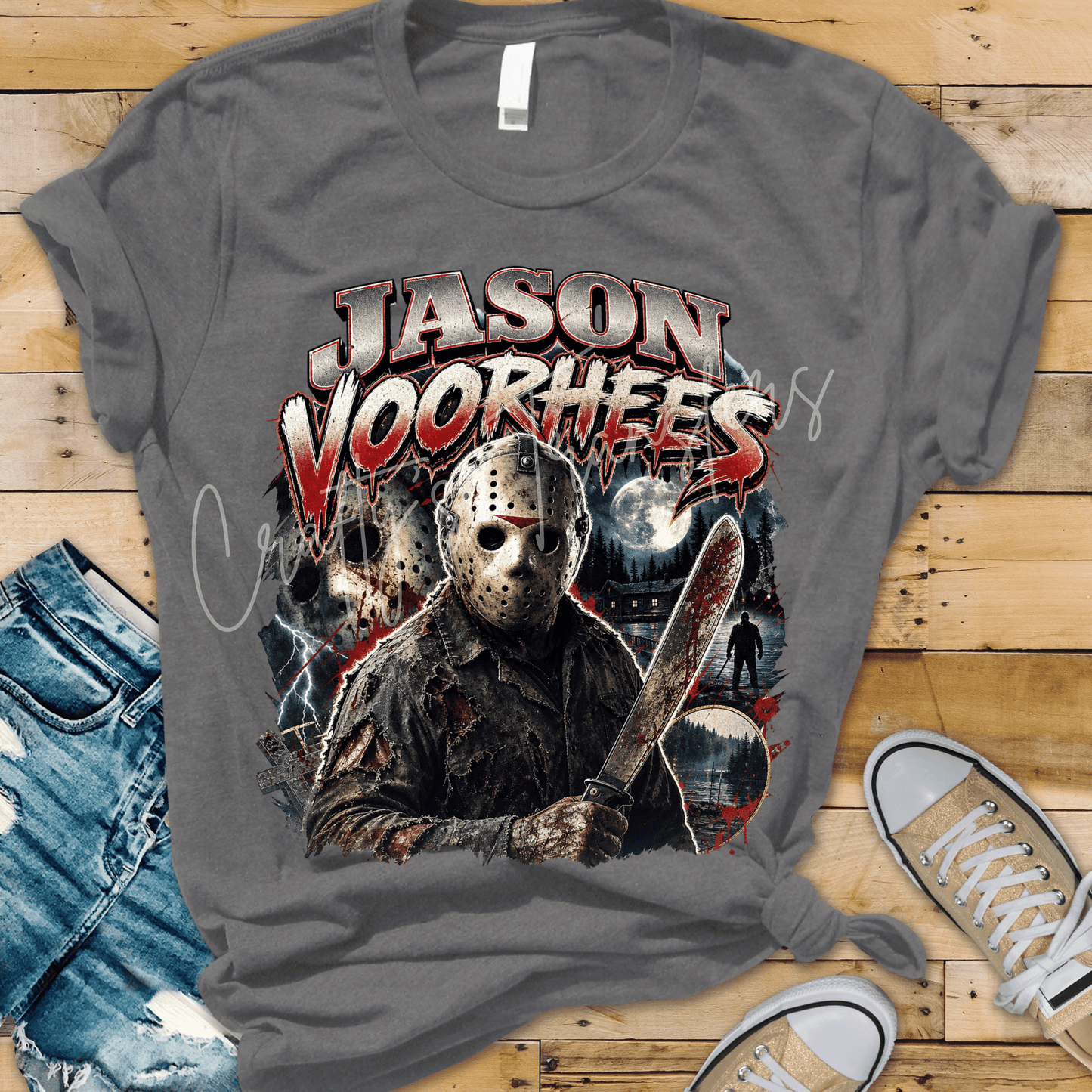 Campground Nightmare Masked Horror DTF Transfer – Scary Halloween Shirt Design