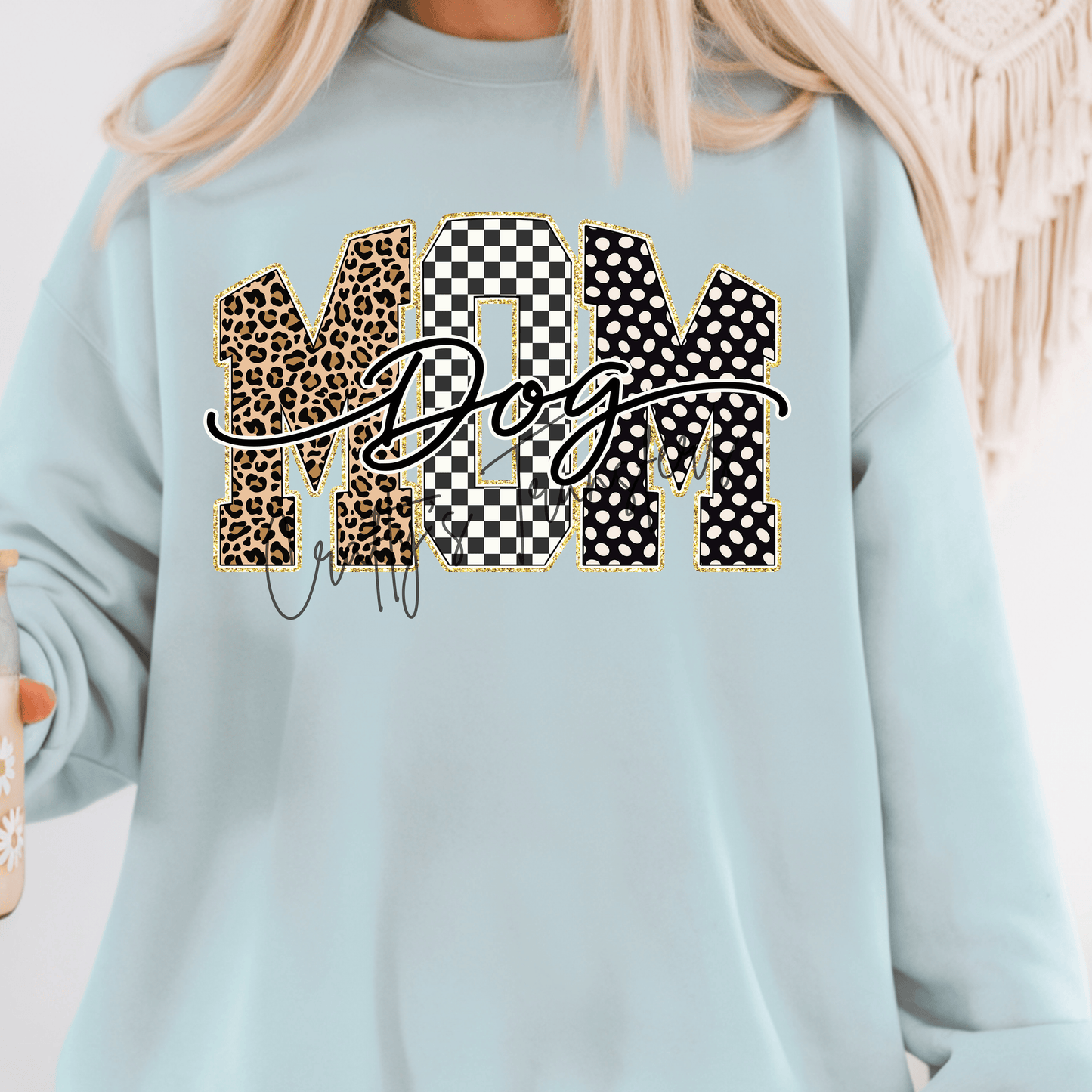 Dog Mom DTF Transfer – Leopard Checkered Polka Dot Pet Lover Shirt Design