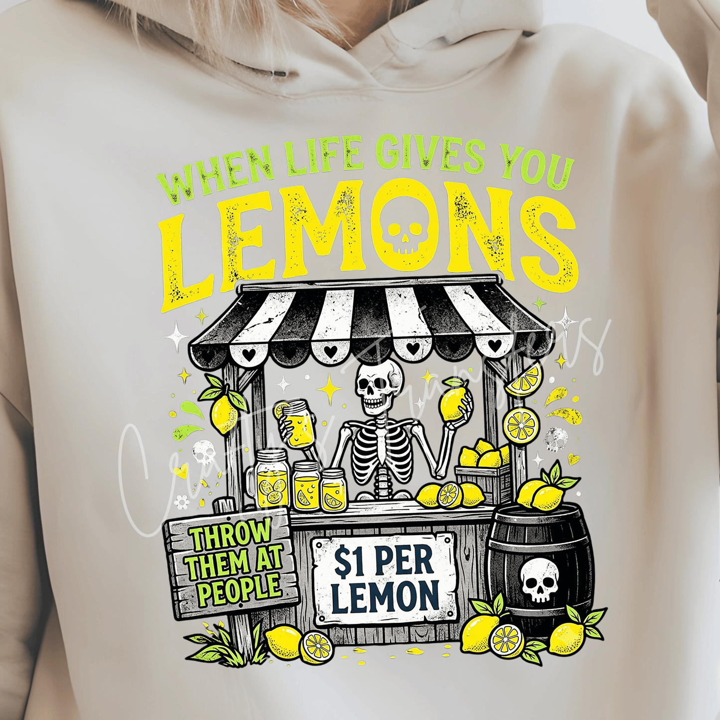 When Life Gives You Lemons Funny DTF Transfer – Skeleton Lemon Stand Shirt Design