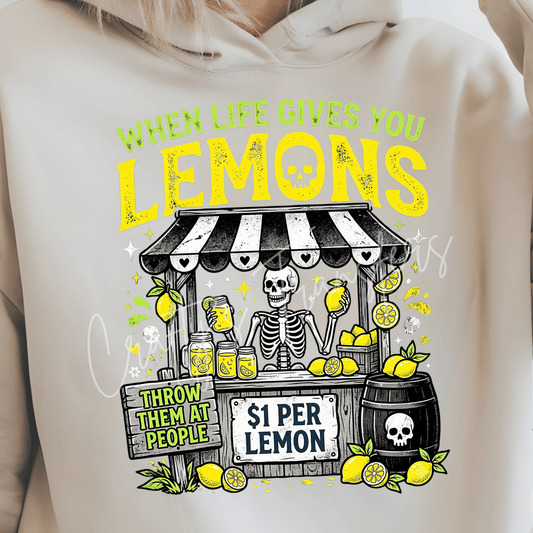 When Life Gives You Lemons Funny DTF Transfer – Skeleton Lemon Stand Shirt Design
