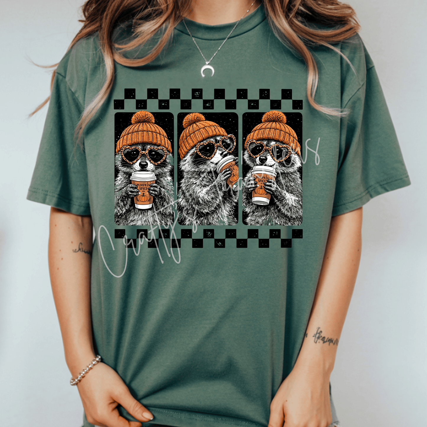 Fall Raccoon Trio DTF Transfer – Pumpkin Spice Coffee Autumn Shirt Design