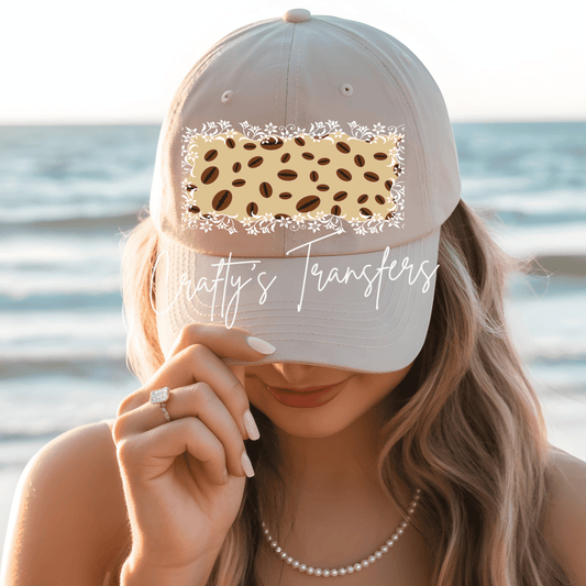 Coffee Bean Floral DTF Transfer – Neutral Tan Coffee Lover Trucker Hat Design