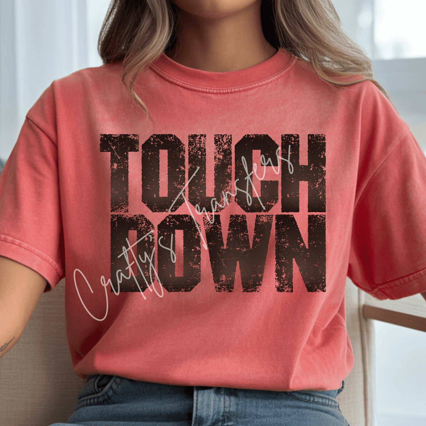 Touch Down DTF Transfer – Distressed Football Shirt Design | Rustic Sports Graphic