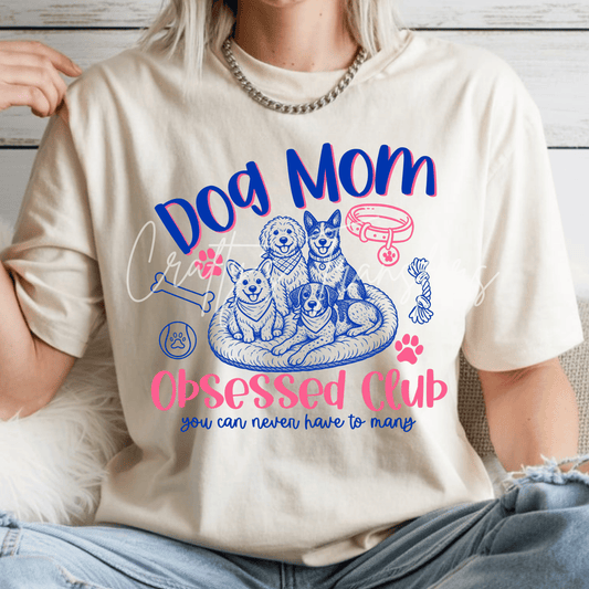 Dog Mom DTF Transfer – Cute Multi Dog Lover Design with Paw Prints & Pet Accessories