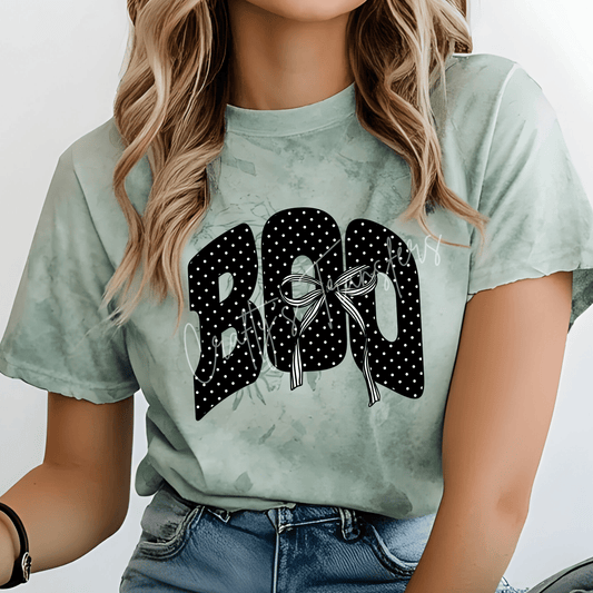 Polka Dot Bow DTF Transfer – Cute Black Retro Bow Graphic for Shirts & Sweatshirts