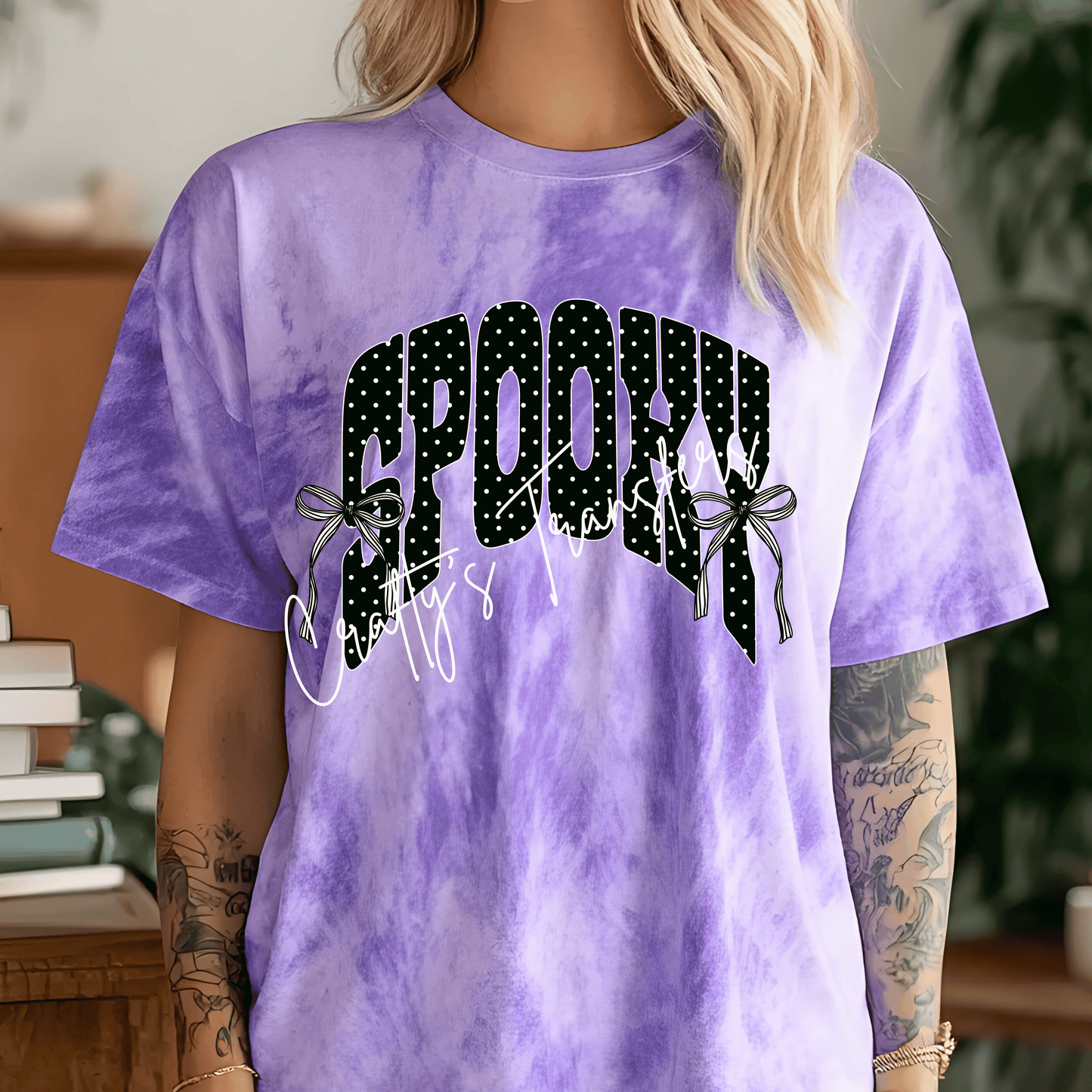 Spooky Polka Dot Bow DTF Transfer – Cute Black Halloween Bow Graphic for Shirts & Sweatshirts