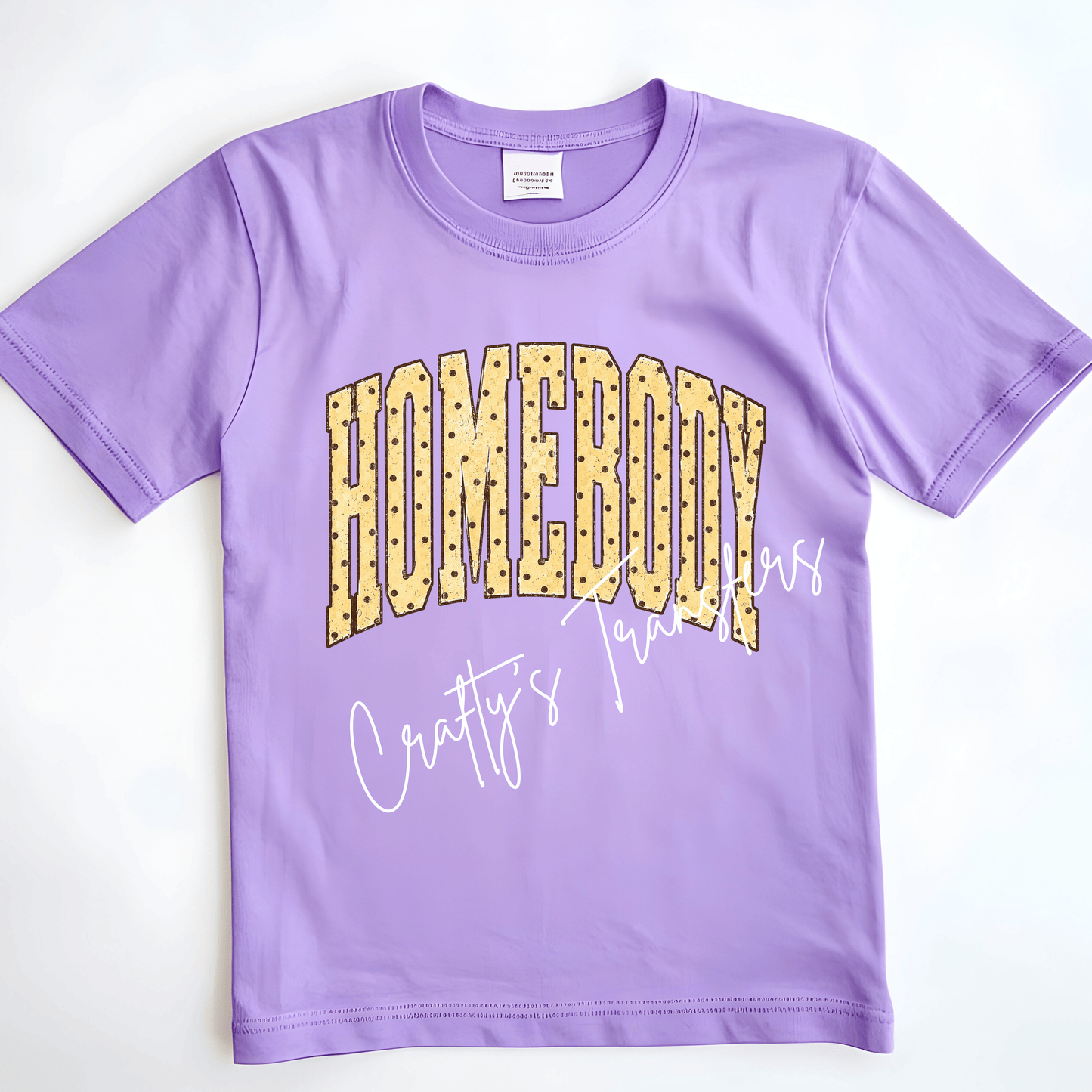 Homebody DTF Transfer – Distressed Polka Dot Varsity Letter Shirt Design