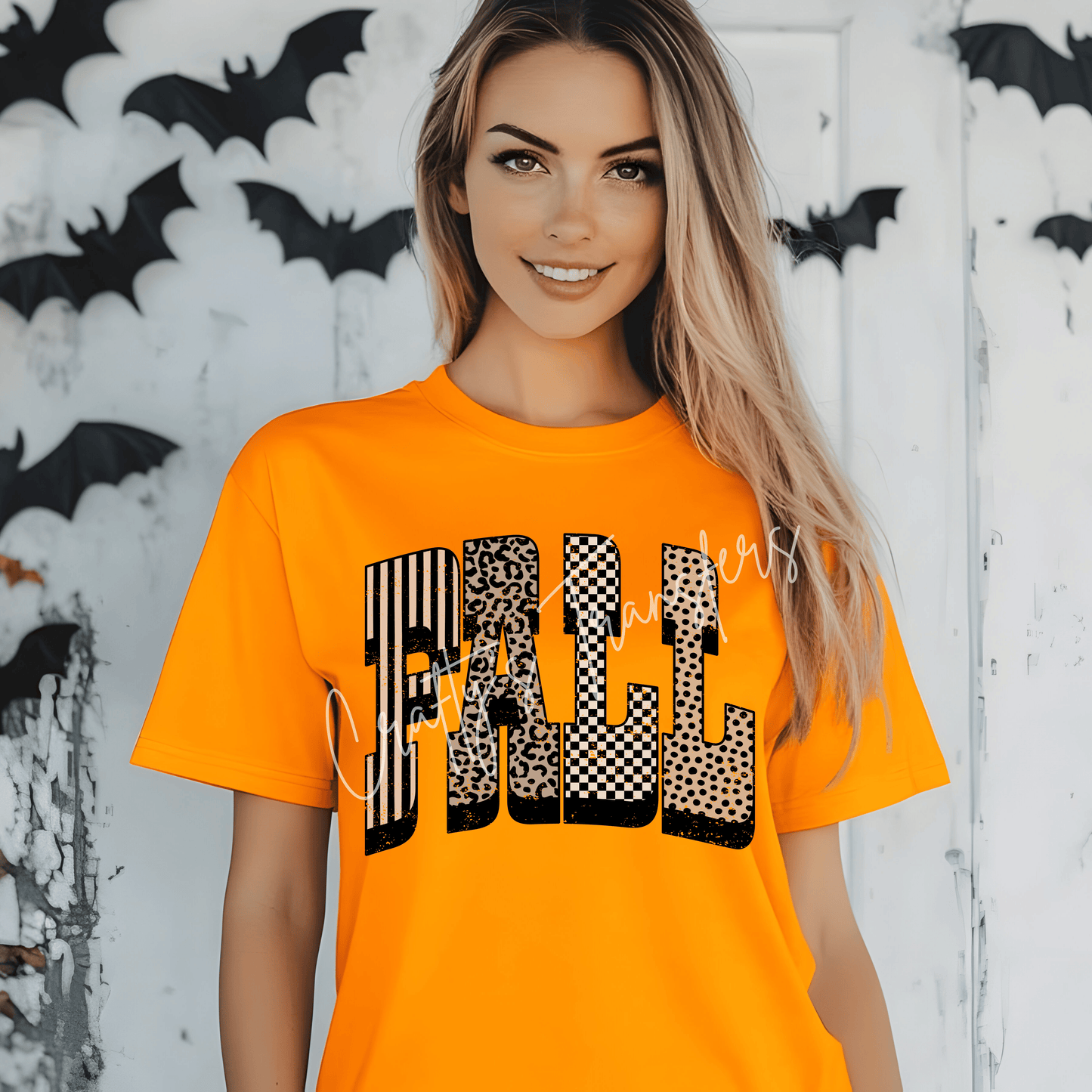 Fall Pattern DTF Transfer – Leopard Checkered Stripe & Polka Dot Shirt Design