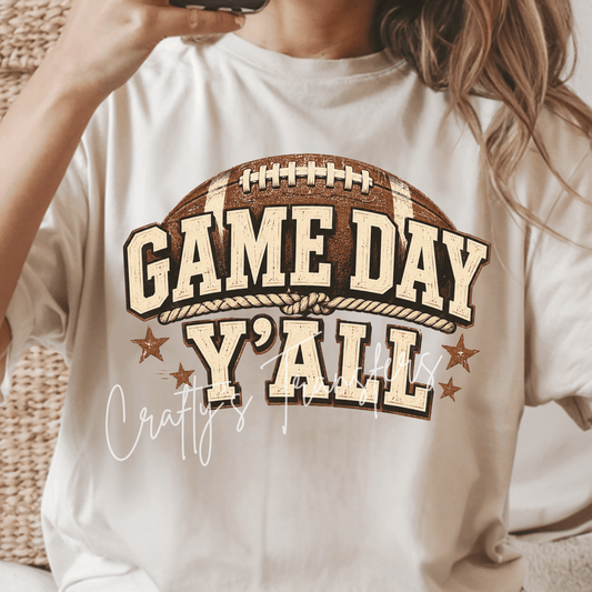 Game Day Y’all Football DTF Transfer – Rustic Western Football Shirt Design