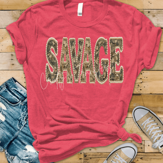 Mimi | Savage Camo DTF Transfer – Distressed Camouflage Pearl Letter Shirt Design