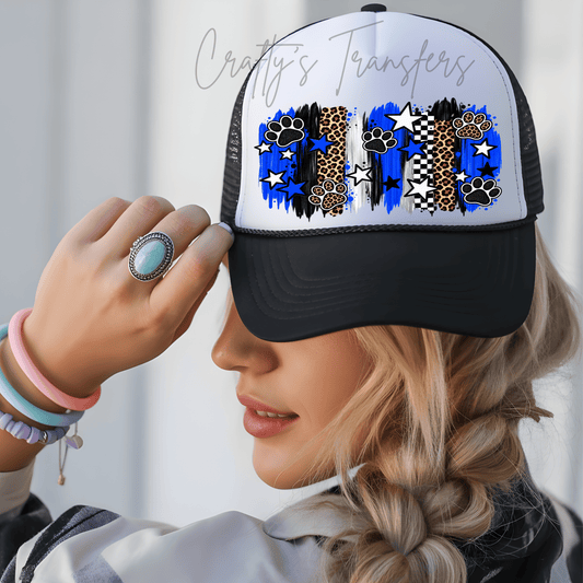Paint Swatch Blue Paw Football DTF Hat Transfer