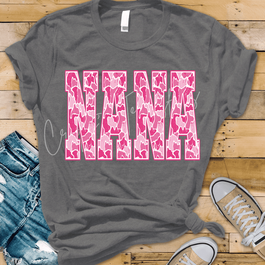 Pink Camo Family Name DTF Transfer – Mama, Mini, Nana, Gigi, Sassy & Mimi Shirt Transfers
