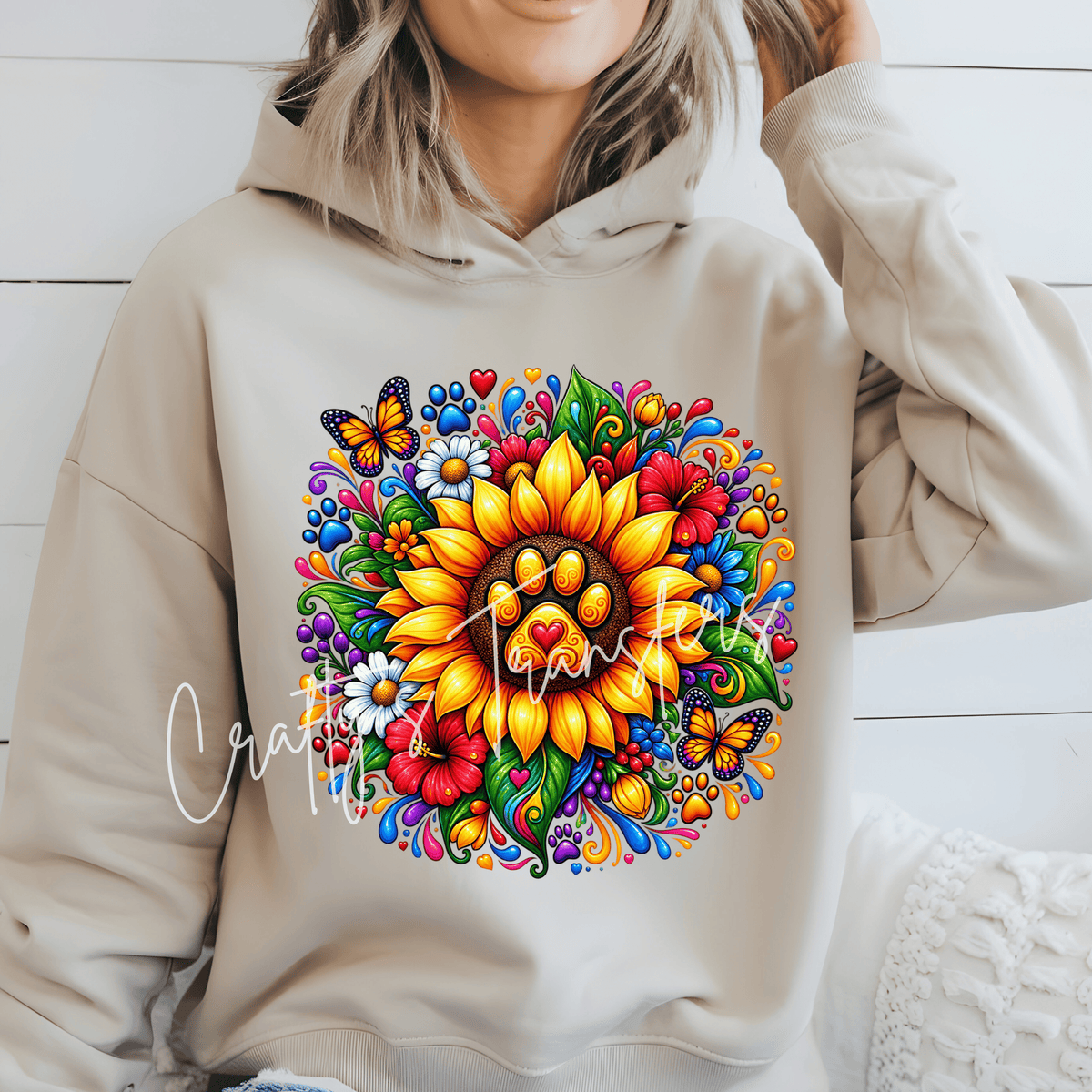 Sunflower Dog Paw DTF Transfer – Colorful Floral Paw Print Design – Dog Lover Shirt Transfer